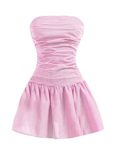 GORGLITTER Girl's Cute Strapless Dresses Ruched Ruffle Hem Formal Graduation Summer Short Dresses