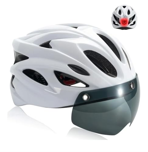 Image of Lista Adults Bike Bicycle Helmet Cycling /Climbing /MTB /BMX Adjustable with Removable Shield Visor /Safty Rear Led Light for Road Men&Women (Blue Black and White)