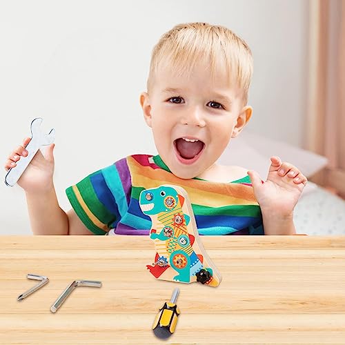 Placa de chave de fenda para crianças - Conjunto de brinquedos sensoriais de madeira de dinossauro M