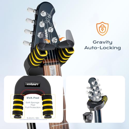 Linrax LS1 Uniwersalny Stojak na Gitarę, Składany i Regulowany, do Gitar Akustycznych, Elektrycznych, Basowych i Ukulele, Kompatybilny z Gitarami Flying V, Explorer, Star, Axe