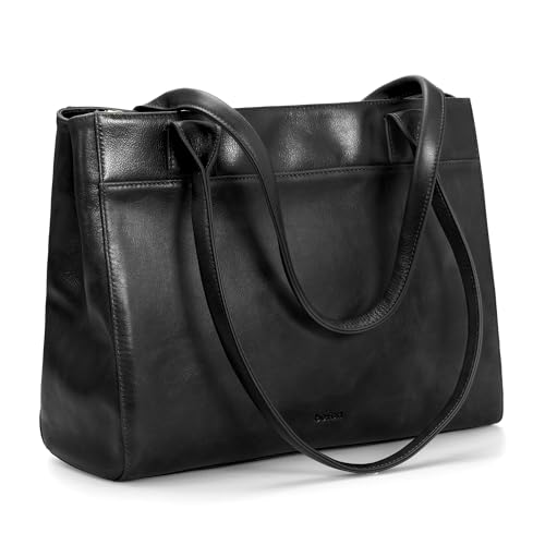 befen Genuine Leather Tote Bag for Women Small Black Work Tote Bag with Zipper Soft Leater Purse...