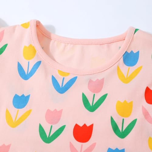 Image of HILEELANG Girls Cotton Tiered Dress Flutter Ruffle Sleeve Summer Swing Sundress Birthday Party Casual Outfit Colorblock 2-12Y