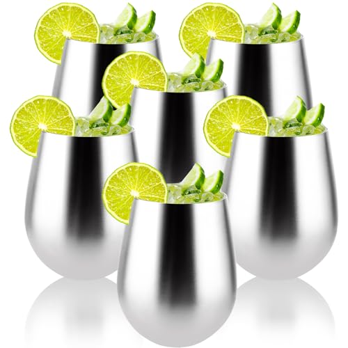 LOPYXBR 6 bicchieri da vino in acciaio inox, 530 ml, 18 oz in acciaio inox, senza manico, per casa, ristorante, feste, campeggio