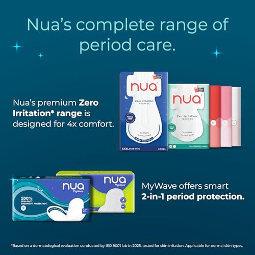 Image of Nua MyWave Night XXL Sanitary Pads for Women | Heavy Flow Period Pads | Super Soft, Rash-Free, Leak-Proof | Super Absorbent | Pack of 28 | Individually Wrapped | 320 mm