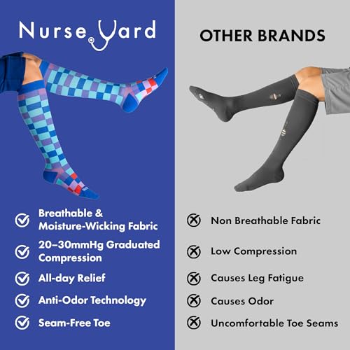 Image of Nurse Yard Compression Socks for Nurses - Women & Men - 20-30mmHg Graduated Compression, For Medical Staff, Athletes - 1 Pair