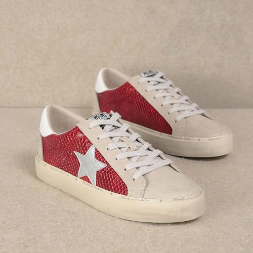 Image of Mi.iM Gaby Women's Star Sneakers - Snake Print Suede Lace-Up Fashion Shoes with Rubber Sole