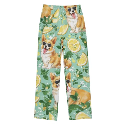 Corgi Dog Lemon Boys Long Pants Soft Trousers Elastic Waist Kids Lounge Bottoms with Pockets S-XL - Main Image