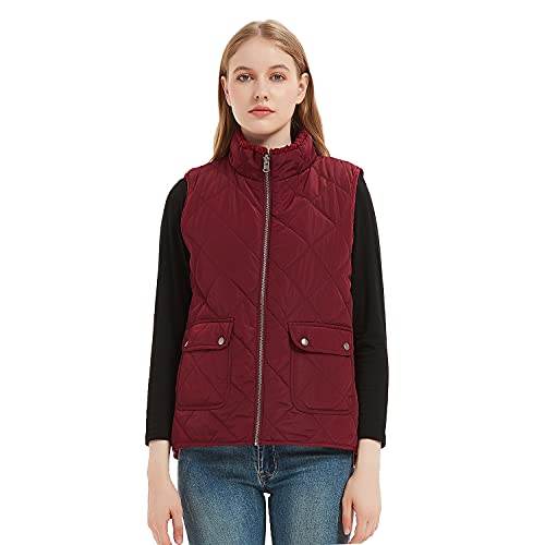 Wewarm Women s Quilted Reversible LightWeight Sherpa Vest (Wine, Large)