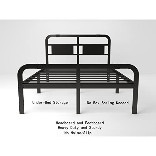 Emiosmt 14 Inch Queen Size Metal Bed Frame With Headboard And Footboard,2500Lbs Heavy Duty Steel Slat Support Platform,No Box Spring Needed,Easy Assembly,Square Tube,Queen Frame #TOP5