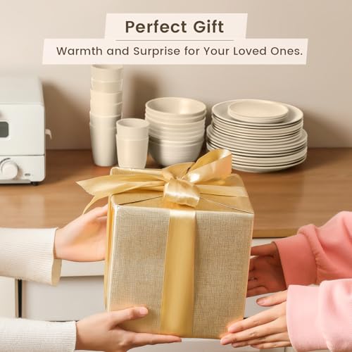 Image of Homienly 40 PCS Dinnerware Set Service for 8, Kitchen Wheat Straw Dinnerware Set Unbreakable - Plates Set, Bowls Set,Cups Set, Microwave and Dishwasher Safe Dish Set for Dinner, Outdoor(Beige)