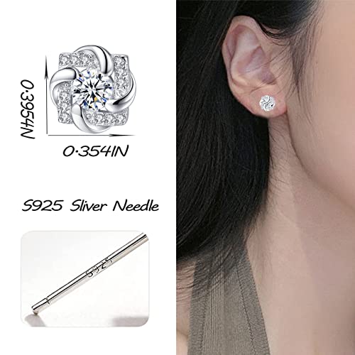 925 Sterling Silver Cubic Zirconia Stud Earrings For Women, Silver Diamond Four Leaf Clover Hypoallergenic Flower Earrings, Mother's Day Jewelry Present Gifts For Women Girl #TOP3
