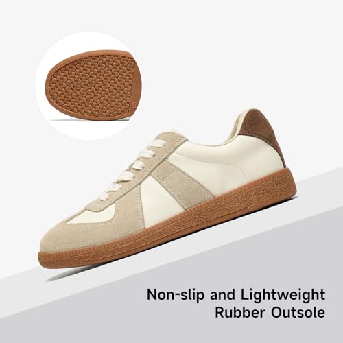 Image of BEAU TODAY Women's Fashion Sneakers,Leather Lace Up Platform OG Sneakers,Retro Comfortable Casual Tennis Walking Runnig Trainer Shoes