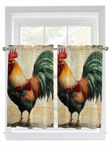 Epetloutys 2 Panels Rod Pocket Curtains, Vintage Rooster Home Decor