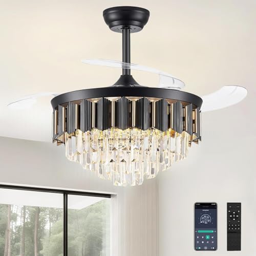 Image of 48'' Crystal Fandelier Ceiling Fan with Light, Black