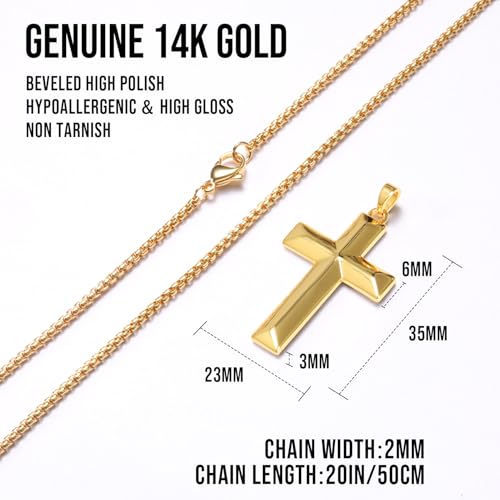 14K Gold Cross Necklace for Men - Gold Cross Pendant with Chain, Classic Religious Jewelry 20-24 Inch3