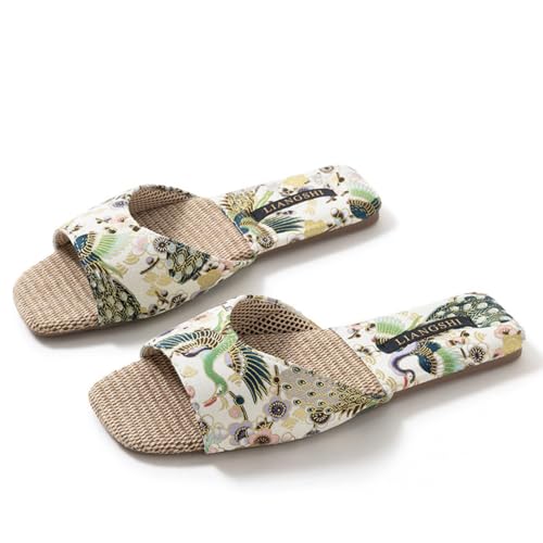 Retro Embroidered Slippers for Women Single Strap Slides Linen Upper Soft TPR Anti-Slip Soles Indoor Slippers2