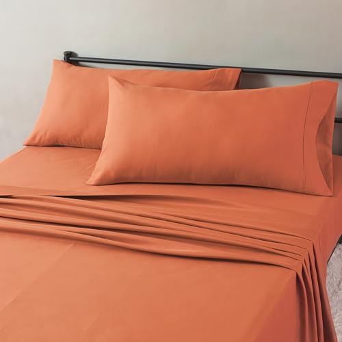 Image of Amazon Basics Lightweight Super Soft Easy Care Microfiber 4-Piece Bed Sheet Set, King, Brick, Solid