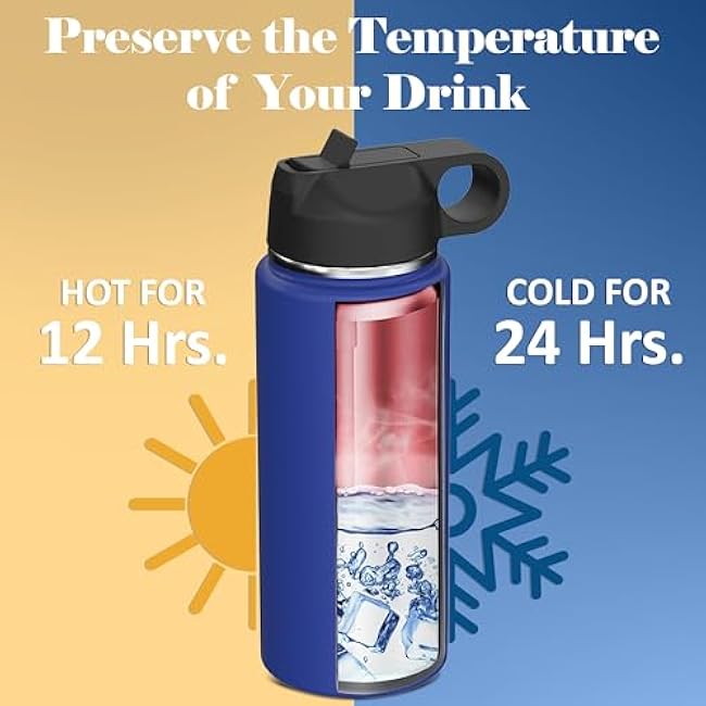 Class of 2026 Senior Grad Insulated Stainless Steel Water Bottle with Flip Top Lid & Straw Graduation Gift Tumbler 18 oz. (R. Blue)