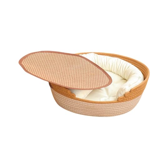 Generic 猫用ベッド バスケットベッド ゆりかご 通気性 ラウンジベッド 四季通用 編み込み ペットベッド 小型犬 猫用 休息用 ハムスター用 寝床, M