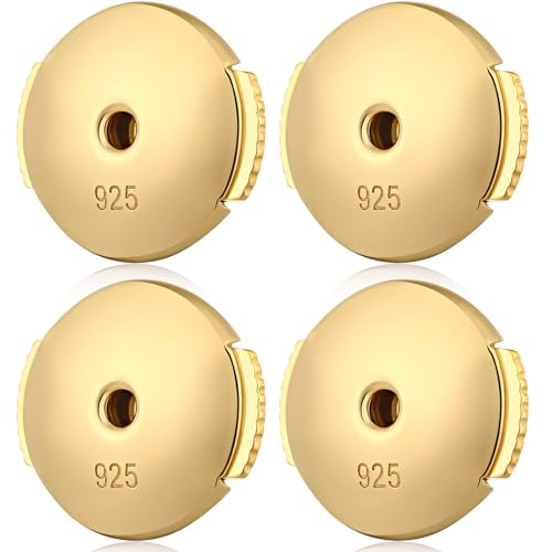 Jiahanzb 18K Oro Placcata Ferma Orecchini 925 Argento Sterlina Regolabile ipoallergenico sicura ascensori Adatto a Tutti Gli Orecchini 2 Paia (F: Or)