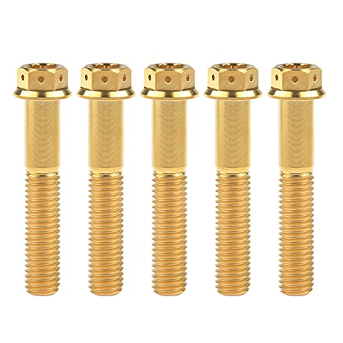 Ruifuチタン合金フランジヘッド六角穴付ボルトM10 20 25 30 35 40 45 50 55 60 65 70 75 80 85 90mm 二輪車用改造ネジ5個 (M10x55mm Pitch 1.25, ゴールド)