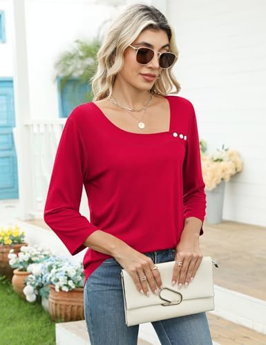 Image of LOMON Womens 3 /4 Length Sleeve T Shirts Asymmetrical Neck Tops Business Blouses for Women Fashion 2026