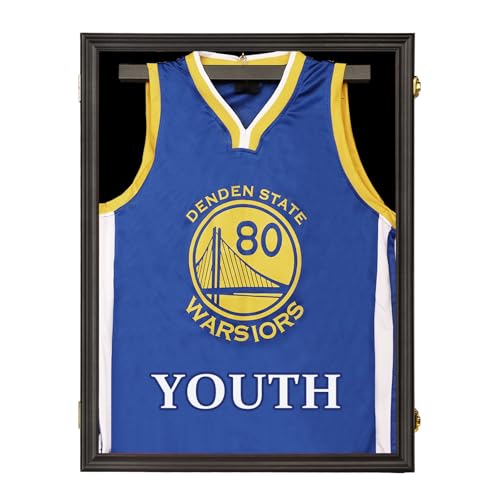 Image of Jinchuan Jersey Frame Display Case Large Frames Shadow Box Lockable with UV Protection for Baseball Basketball Football Soccer Hockey Sport Shirt Black
