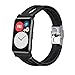 Produktbild GQFDBS Leder Uhrenarmband Kompatibel mit Huawei Watch FIT, Lederarmband Ersatz-Watch Armband mit Edelstahl Metall Schließe, Vintage Leder Uhrenarmband für Damen Herren (Schwarz)