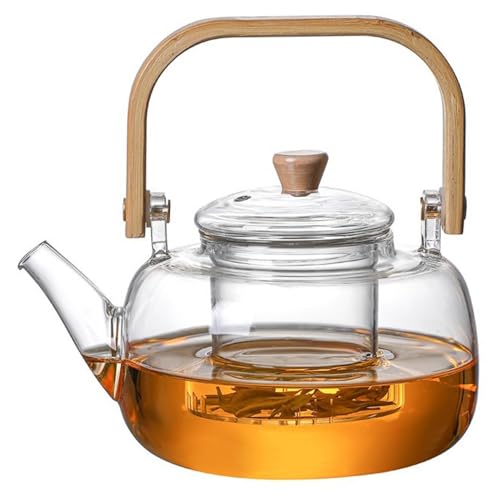 Théière en verre avec infuseur Bouilloire à thé en verre transparent de 34 oz/1 L pour cuisinière et induction, théière résistante à la chaleur avec infuseur pour feuilles mobiles et fleurs épan