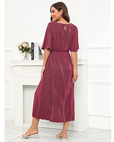 Ouges Women's 2023 Summer Maternity Dress Short Sleeve Crew Neck Nursing Dresses Breastfeeding(Burgundy,Xl) #TOP5