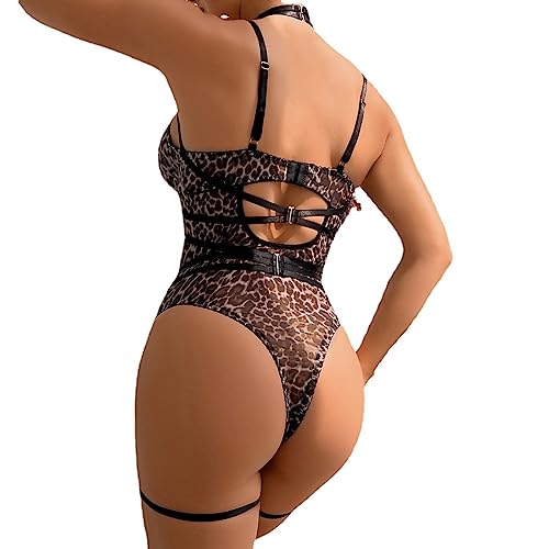 Lencería erótica de leopardo ideal para sorprender en tus noches de aniversario con encaje