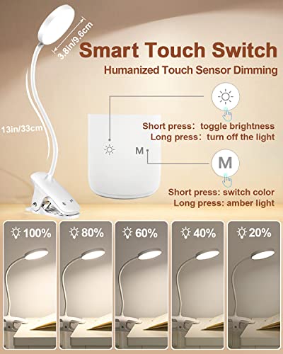 Lenudar Leselampe Bett, 36 LED Klemmlampe Bett mit Touch Dimmbar 6 Farben 5 Helligkeiten, 360° Flexibel Leselampe Kinder USB Wiederaufladbare Klemmleuchte Bettlampe für Studieren Arbeiten, Weiß 4