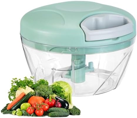 Manual Food Processor Vegetable Chopper, Portable Hand Pull String Garlic Mincer Onion Cutter for Veggies, Suitable for Vegetables, Ginger, Garlic, Fruits, Onion, Potato, Salad (Green 500 ml)
