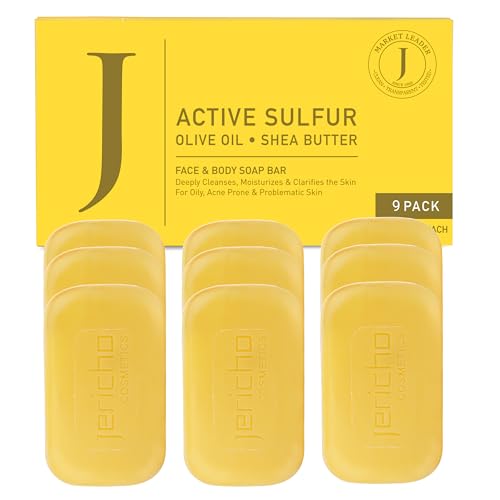 Jericho Dead Sea Sulfur Soap with Olive Oil – Helps with Acne, Psoriasis, Eczema & Blackheads – For Oily to Normal Skin – Vegan Face & Body Bar for Men & Women, 4.4 Oz / 125 g (Pack of 3)