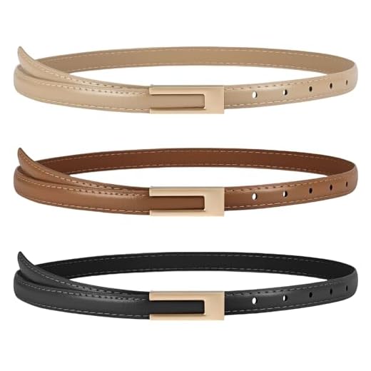 flintronic Lot de 3 Ceintures Fines en Cuir pour Femme - Réglable, Classique, Vintage avec Boucle Dorée - pour Pantalon, Jeans, Robe - 105cm