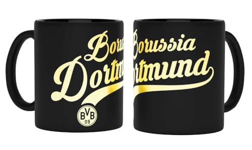 Borussia Dortmund Tasse - Metallic Schriftzug - Kaffeetasse Becher BVB 09