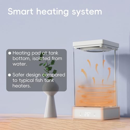 Image of Small Betta Fish Tank 0.37 Gallon Smart Aquarium kit Constant Temperature Setting Between 68-86℉ Fish Tank with LED Light Easy Setup and Maintenance, Perfect Starter Tank Fish Bowl White