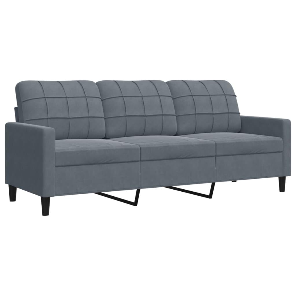 Willood 3 Sitzer + 2 Sitzer Sofa Sofagarnitur mit Kissen Dunkelgrau Samt