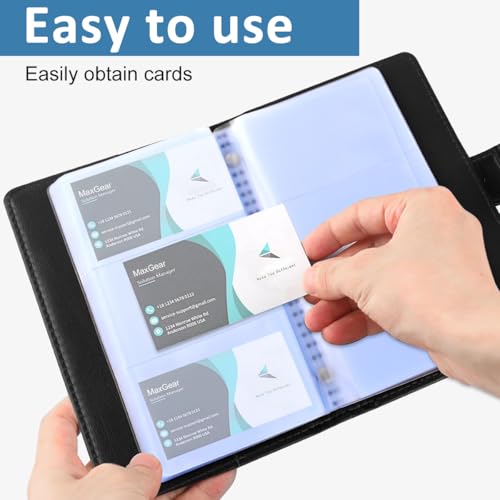 Image of Climberty Business Cards Holder 150 Pockets PU Leather Cover Travel Business Card Holder Fit for 3.5x2.3 in Cards Semi Transparent Pockets Versatile for Credit and ID Card