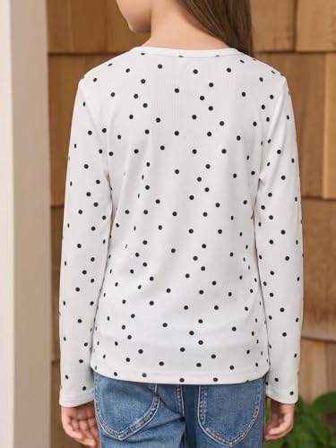 Image of Haloumoning Girls Long Sleeve Shirts Crewneck Ruched Side Slim Fit Tops Ribbed Knit Casual Tee Shirt 4-15 Years