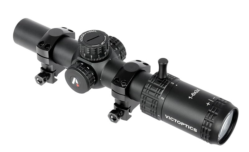 Vict Optics OPSL22 S6 Visor Óptico, 1-6x24, Tubo 30mm, Retícula Vi-CTSIX Iluminada, Negro. Exclusivo para Airsoft. Anillas para Rail Picatinny 20 mm