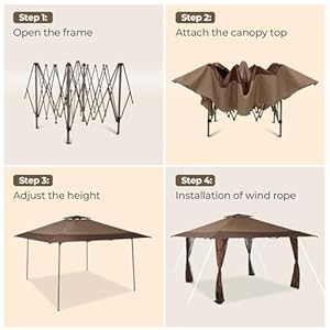 13x13 ft Pop Up Canopy Tent, Easy Up Instant Outdoor Canopy with Vented Top, Straight Legs, Wheeled Carry Bag, 4 Ropes & 8 Stakes - Brown 13×13 ft Pop Up Canopy Tent Easy Up Instant Outdoor Canopy with Vented Top Straight Legs Wheeled Carry Bag 4 Ropes 8 Stakes Brown