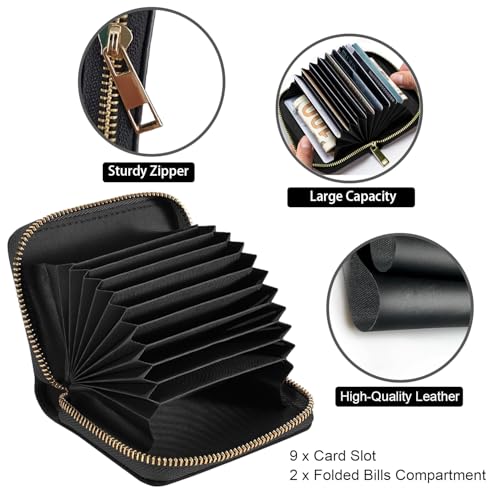 Credit Card Holder Wallets for Women, Small RFID Wallet Slim Leather Card Organizer Case with Zipper, Sugar Skull Girl Flower4