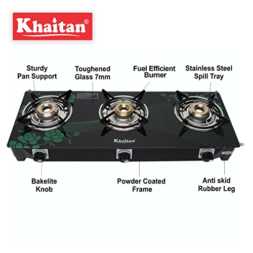 Compare Khaitan 3 Burner BPJio Green Digital Toughened Glass LPG Gas Cooktop, Manual Ignition