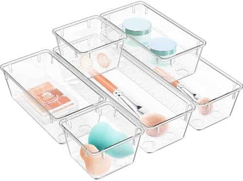 WOWBOX 6 Pack Clear Drawer Organizer Set, Acrylic Drawer Storage ...