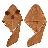 BSITSSS Capybara Mikrofaser Handtuch Haare 2er-Set, Haarturban mit Knopf, Entzückend Haarhandtuch Schnelltrocknend, Haar Handtuch Super Saugfähig, Handtuch für Haare für Alle Haartypen