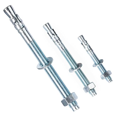 Schwerlastanker verzinkt M16 x 200mm (10 Stück) Stahlanker Schwerlastdübel Keilanker Bolzenanker korrosionsschutz, hohe Tragfähigkeit, inkl Mutter und Unterlegscheibe