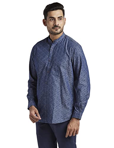 Image of Colorplus Men's Pure Cotton Yarn Dyed /Print Pattern Tailored Fit Spread Collar Full Sleeve Casual Shirt