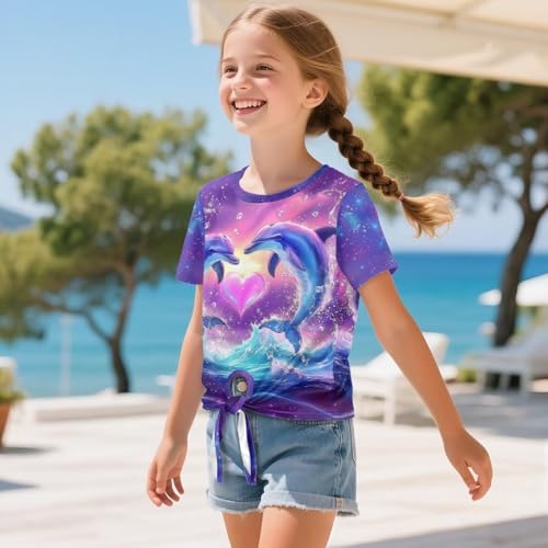 Summer Short Sleeve for Girls Tie Front T-Shirts Trendy Casual Crew Neck Shirt3