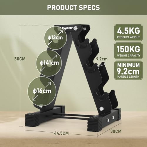PhysKcal 3-Tier Klein Hantelständer, Hantelablage für Kurzhanteln, Neopren-Hantelhalterung, vertikaler Handgewichtsständer für das Heim-Fitnessstudio